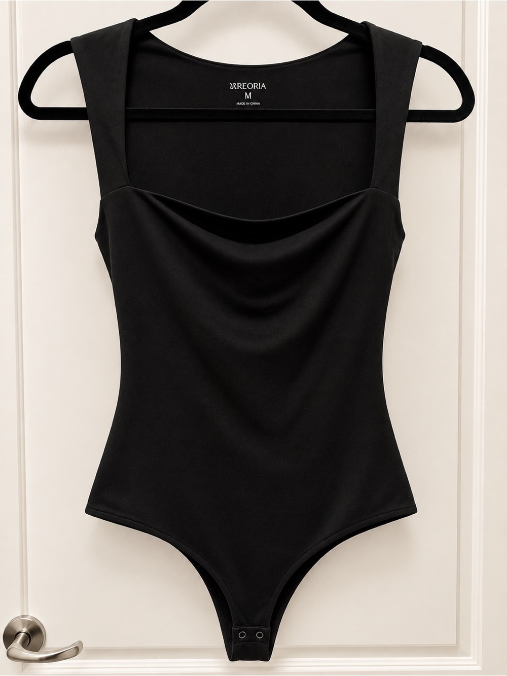 ReoRia Black Kids Draped Neck One-Piece Bodysuit with Wide Straps